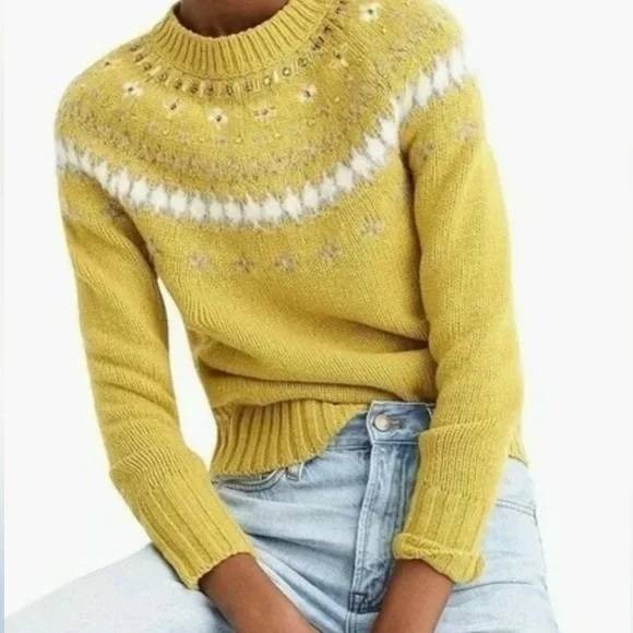 J Crew Fair Isle Beaded Lambs Wool Sweater Cozy Cottagecore Nordic Winter Size S - Picture 3 of 10